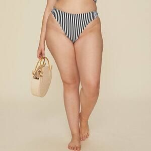 NEW LPA Baby Doll Striped High Rise Swimsuit Bikini Bottoms Black White Size XL